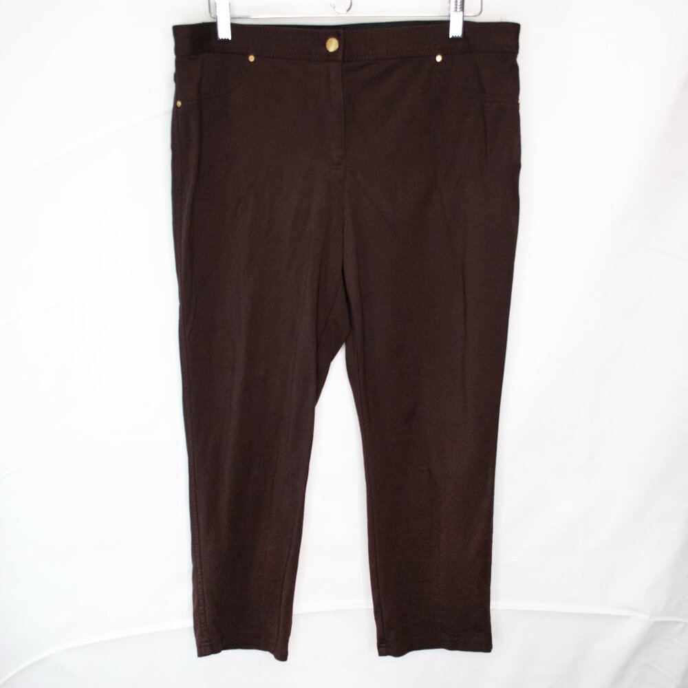 Chicos Sz 2 Crop Knit Pants Womens Large L 12 Brown Stretch Casual Travel O08